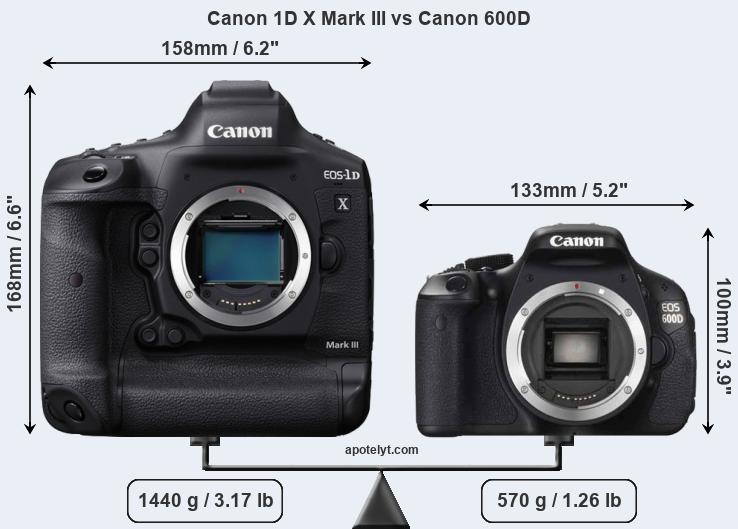 Size Canon 1D X Mark III vs Canon 600D