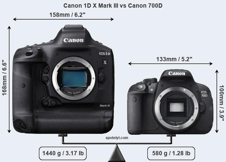 Size Canon 1D X Mark III vs Canon 700D