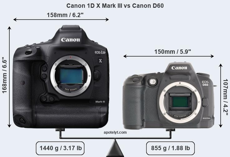Size Canon 1D X Mark III vs Canon D60