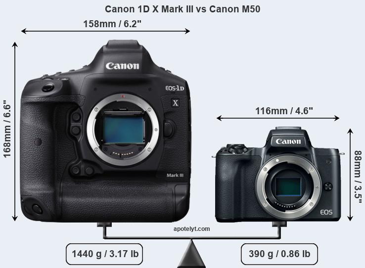 Size Canon 1D X Mark III vs Canon M50