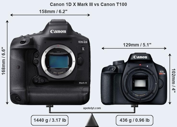 Size Canon 1D X Mark III vs Canon T100