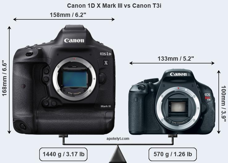 Size Canon 1D X Mark III vs Canon T3i