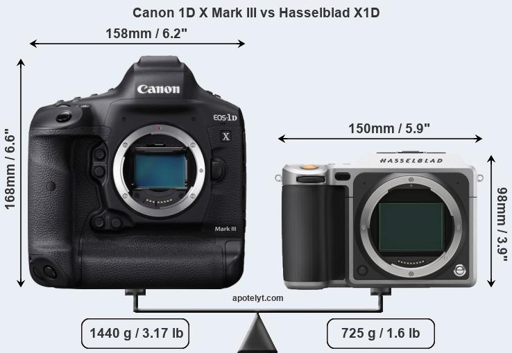 Size Canon 1D X Mark III vs Hasselblad X1D