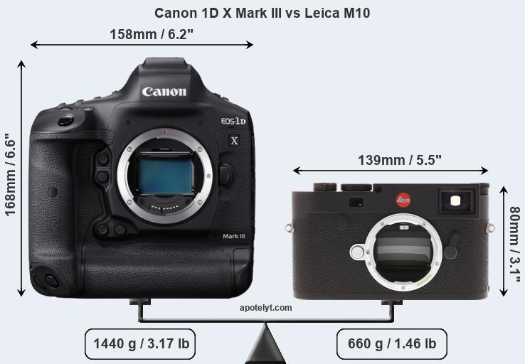 Size Canon 1D X Mark III vs Leica M10