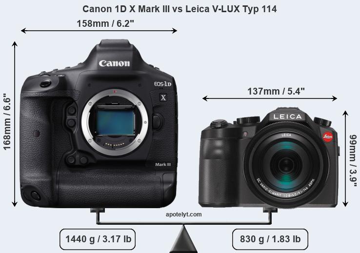 Size Canon 1D X Mark III vs Leica V-LUX Typ 114
