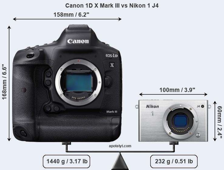 Size Canon 1D X Mark III vs Nikon 1 J4