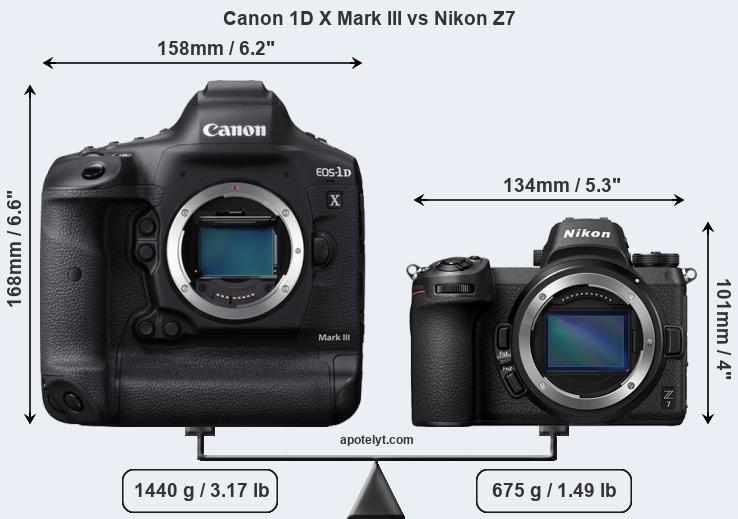 Size Canon 1D X Mark III vs Nikon Z7
