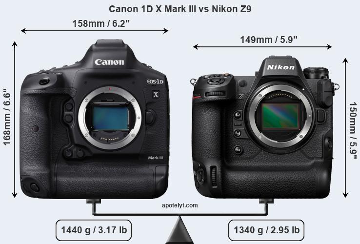 Size Canon 1D X Mark III vs Nikon Z9