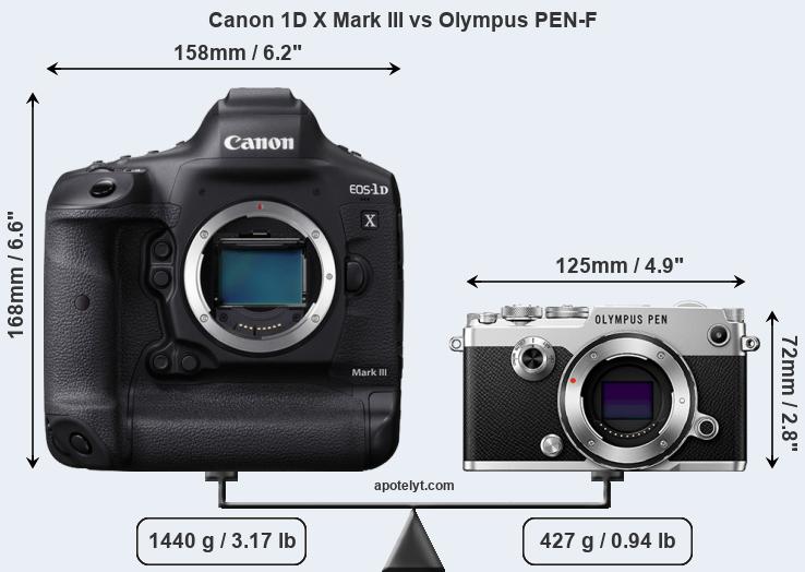 Size Canon 1D X Mark III vs Olympus PEN-F