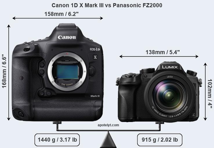Size Canon 1D X Mark III vs Panasonic FZ2000