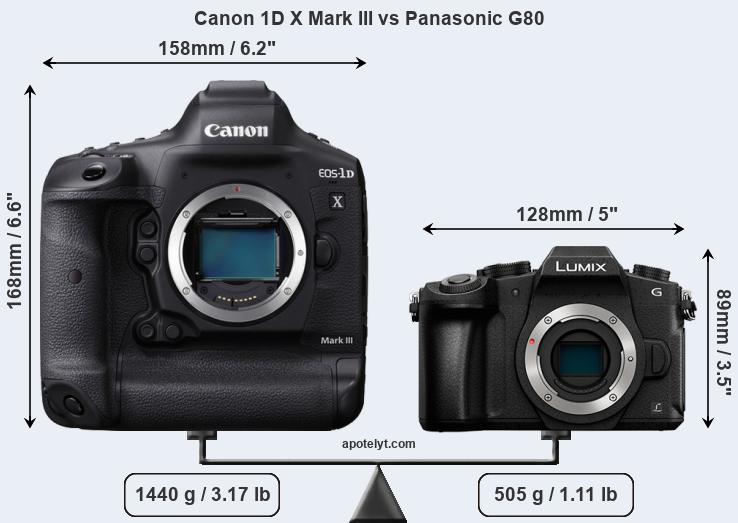 Size Canon 1D X Mark III vs Panasonic G80