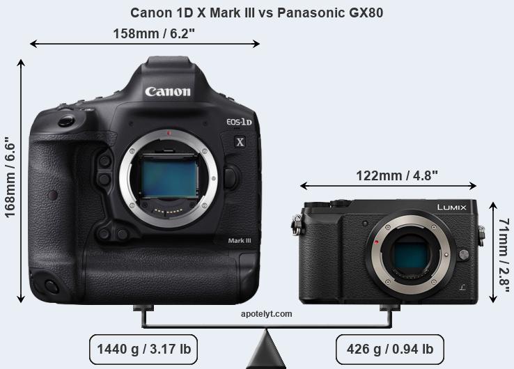 Size Canon 1D X Mark III vs Panasonic GX80