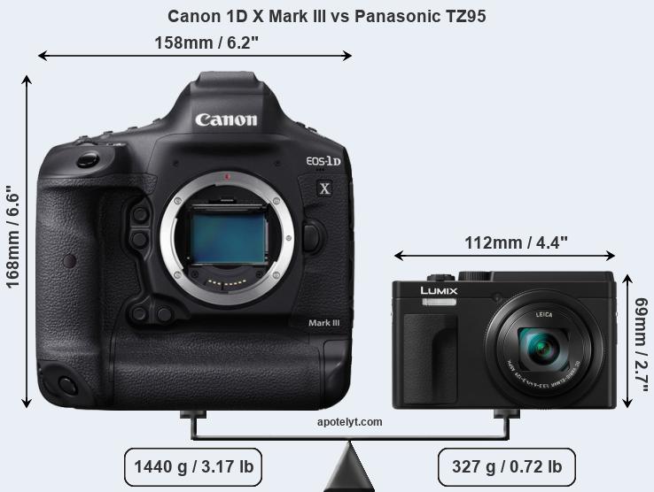 Size Canon 1D X Mark III vs Panasonic TZ95