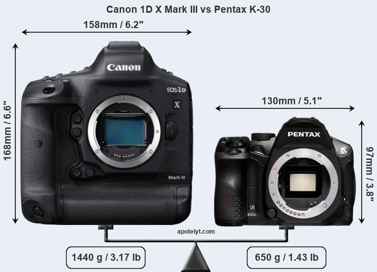 Size Canon 1D X Mark III vs Pentax K-30