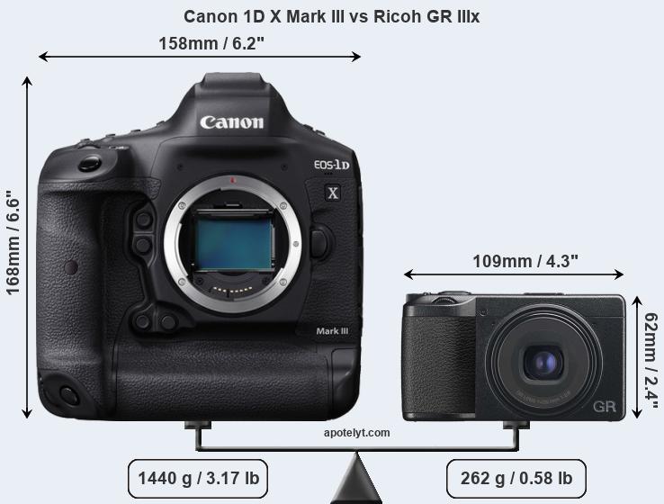 Size Canon 1D X Mark III vs Ricoh GR IIIx