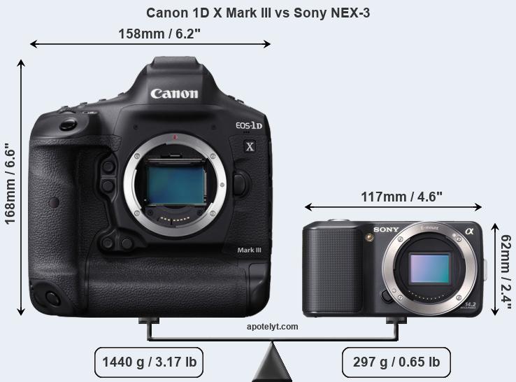 Size Canon 1D X Mark III vs Sony NEX-3