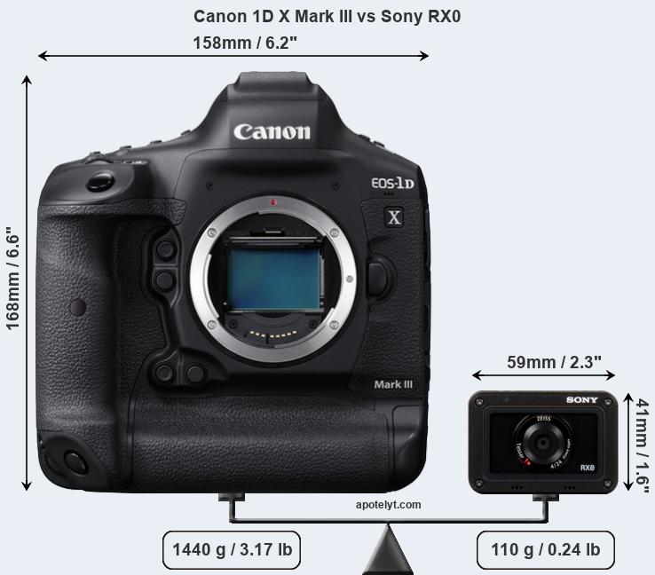 Size Canon 1D X Mark III vs Sony RX0