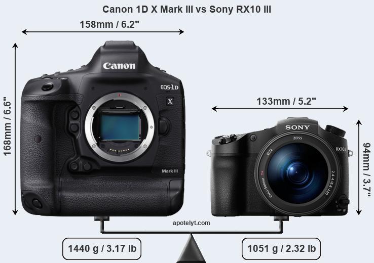 Size Canon 1D X Mark III vs Sony RX10 III