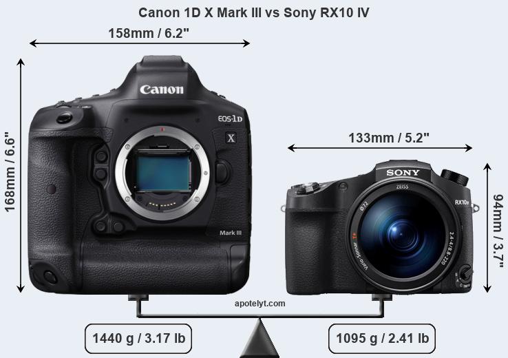 Size Canon 1D X Mark III vs Sony RX10 IV