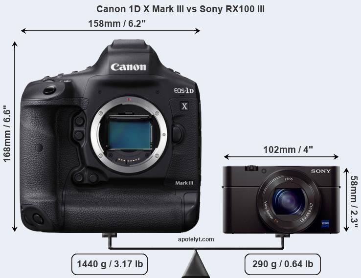 Size Canon 1D X Mark III vs Sony RX100 III