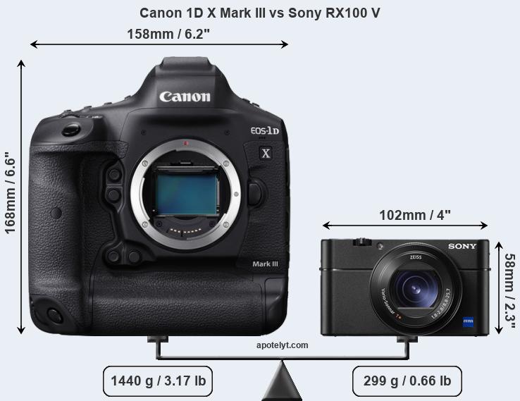 Size Canon 1D X Mark III vs Sony RX100 V