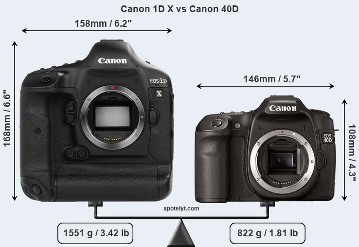 Size Canon 1D X vs Canon 40D