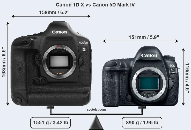 Size Canon 1D X vs Canon 5D Mark IV
