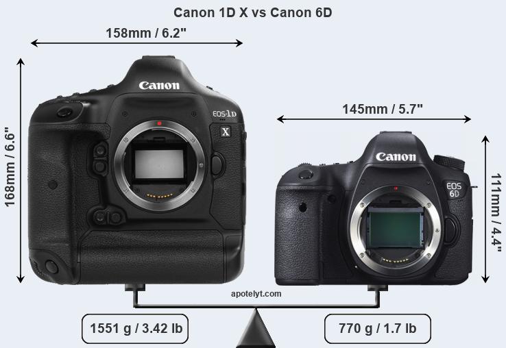 Size Canon 1D X vs Canon 6D