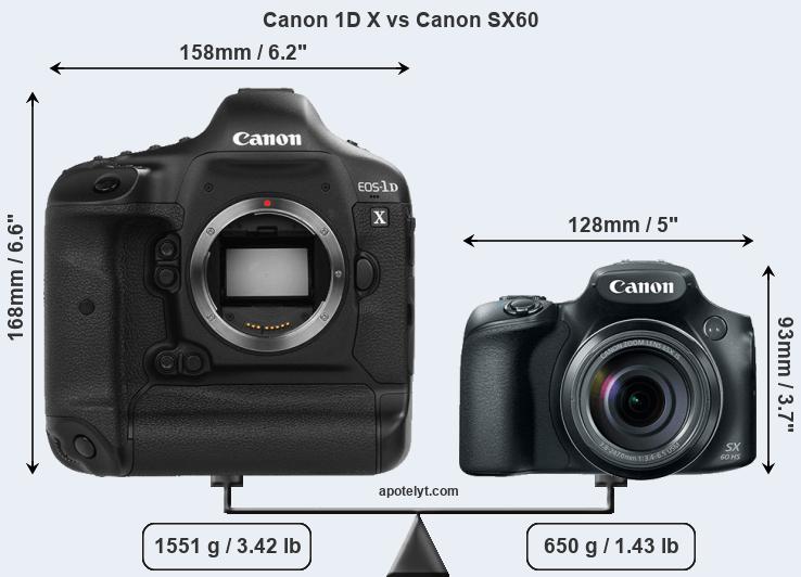 Size Canon 1D X vs Canon SX60