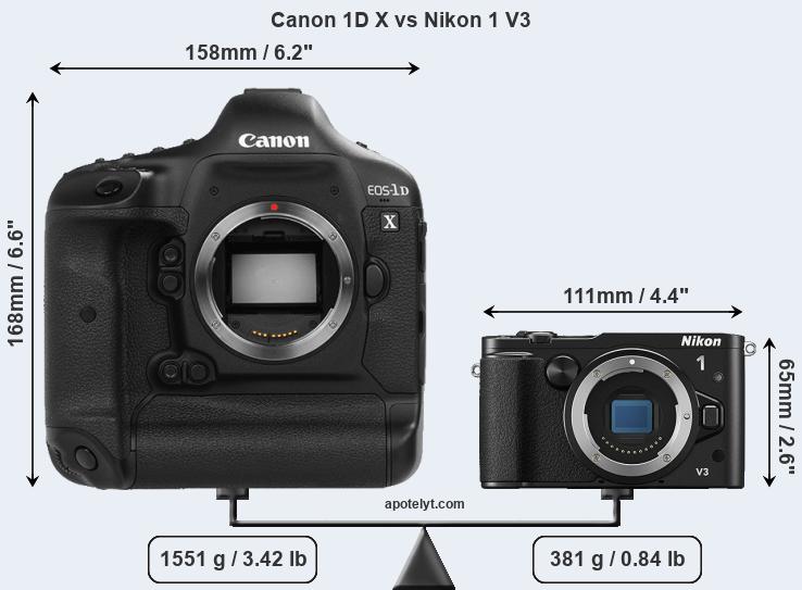 Size Canon 1D X vs Nikon 1 V3