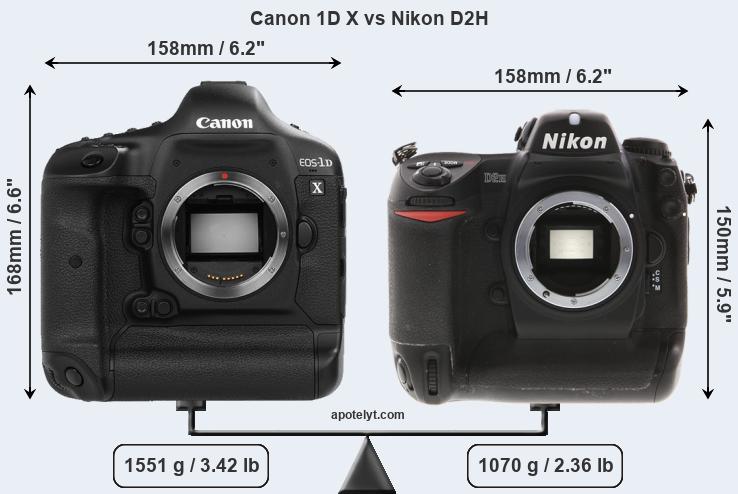 Size Canon 1D X vs Nikon D2H