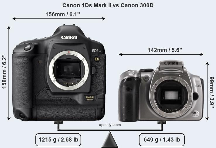 Size Canon 1Ds Mark II vs Canon 300D