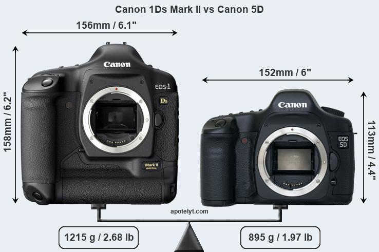Size Canon 1Ds Mark II vs Canon 5D