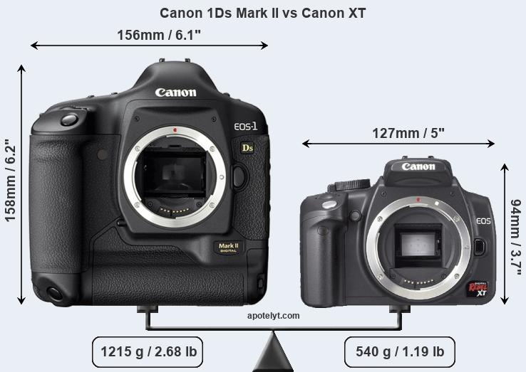 Size Canon 1Ds Mark II vs Canon XT