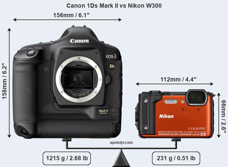 Size Canon 1Ds Mark II vs Nikon W300