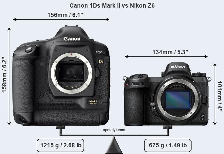 Size Canon 1Ds Mark II vs Nikon Z6