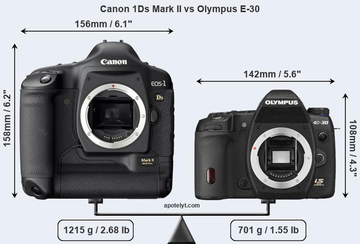 Size Canon 1Ds Mark II vs Olympus E-30