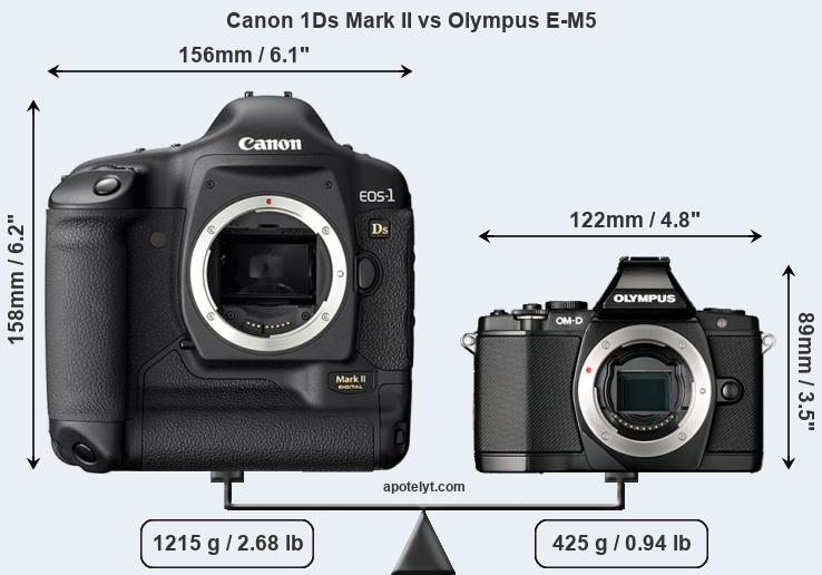 Size Canon 1Ds Mark II vs Olympus E-M5