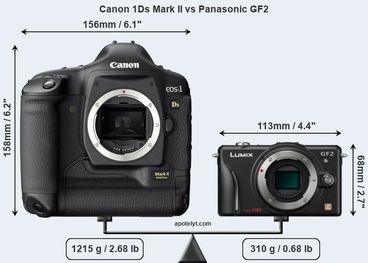 Size Canon 1Ds Mark II vs Panasonic GF2