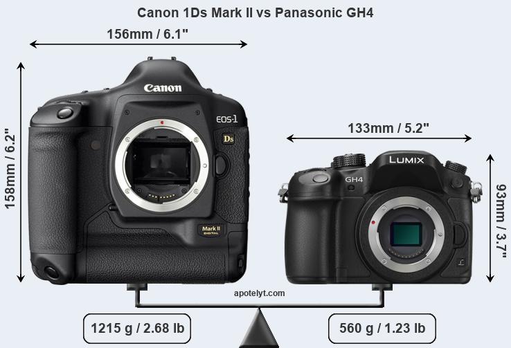 Size Canon 1Ds Mark II vs Panasonic GH4