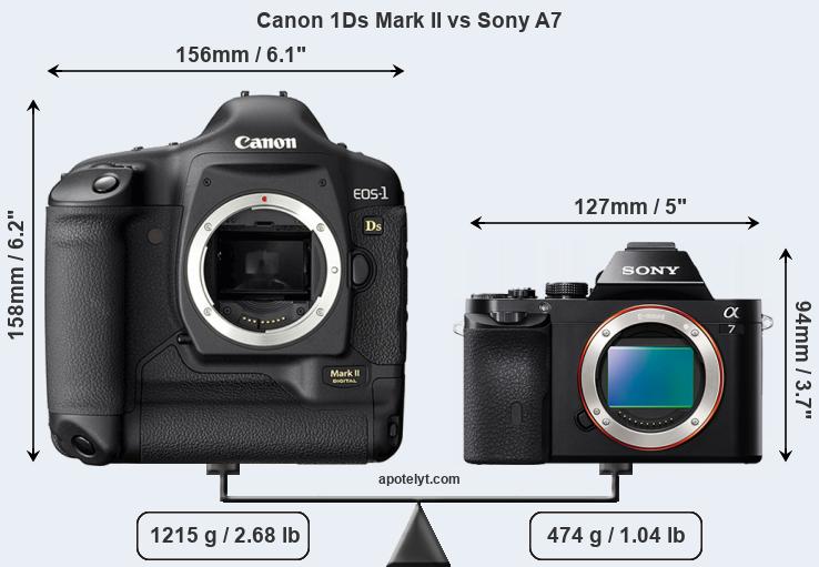 Size Canon 1Ds Mark II vs Sony A7