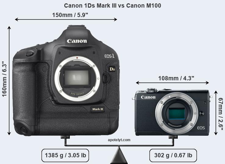 Size Canon 1Ds Mark III vs Canon M100