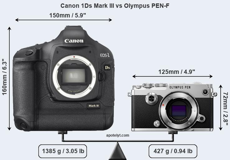 Size Canon 1Ds Mark III vs Olympus PEN-F