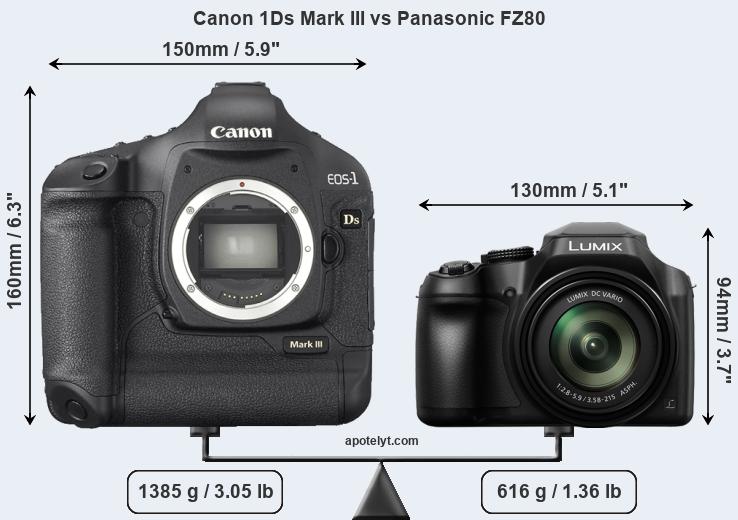 Size Canon 1Ds Mark III vs Panasonic FZ80