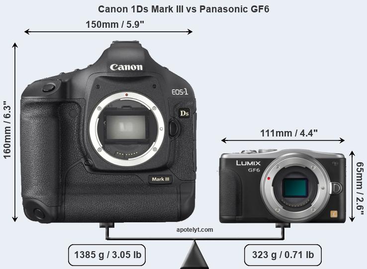 Size Canon 1Ds Mark III vs Panasonic GF6