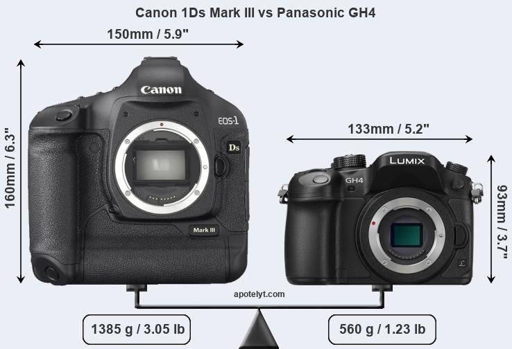 Size Canon 1Ds Mark III vs Panasonic GH4