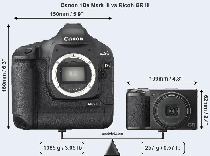 Size Canon 1Ds Mark III vs Ricoh GR III