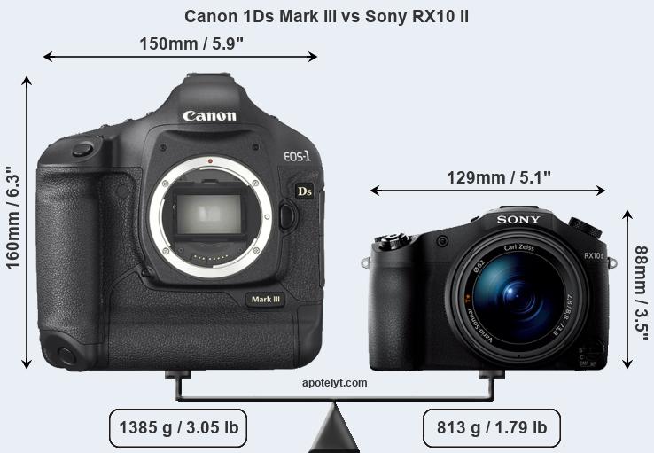 Size Canon 1Ds Mark III vs Sony RX10 II