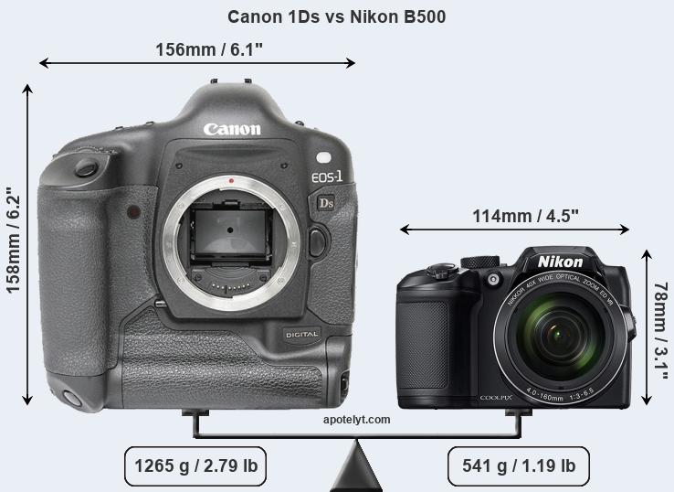 Size Canon 1Ds vs Nikon B500