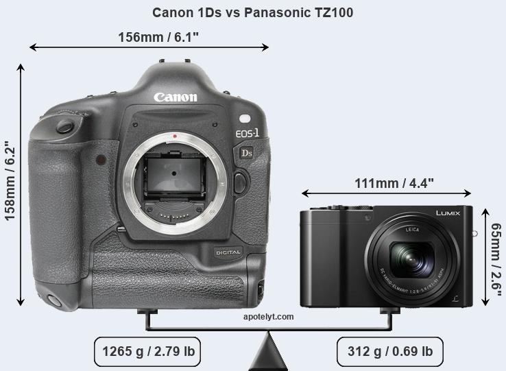 Size Canon 1Ds vs Panasonic TZ100